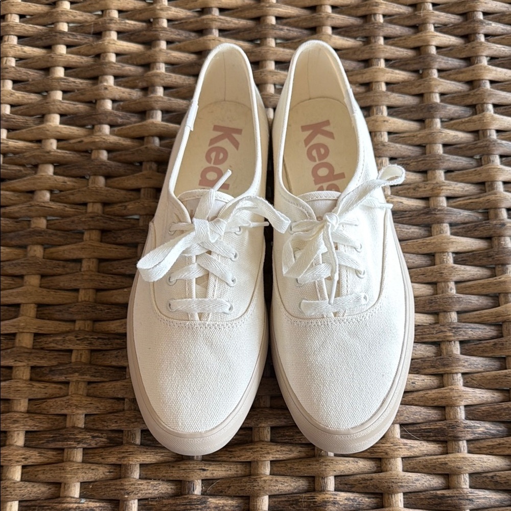 Keds Classic Canvas Lace-Up Sneakers in Off-White